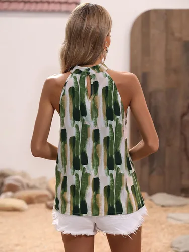 Vista 2 de WDIRARA - Blusa de tirantes con estampado completo, sin mangas, con espalda recortada, de verano para mujer