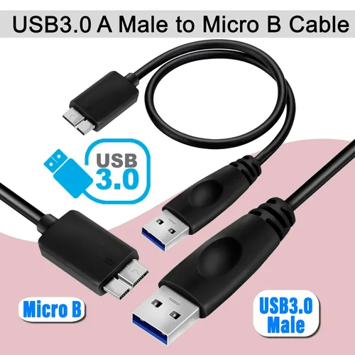 Vista 6 de SaiTech IT Paquete de 2 cables USB 3.0 de 17.7 in A a Micro B de alta velocidad de hasta 5 Gbps de transferencia de datos para cable de disco duro
