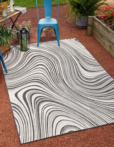Vista 19 de Unique Loom colección moderna para exteriores - Alfombra de área para piscina (2 pies x 6 pies 1 pulgada alfombra de pasillo, color azul/marfil)