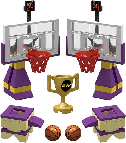 Vista 6 de Juguete educativo de bloques de construcción, placas base de cancha de baloncesto y juegos de 2 soportes de baloncesto ladrillos de construcción