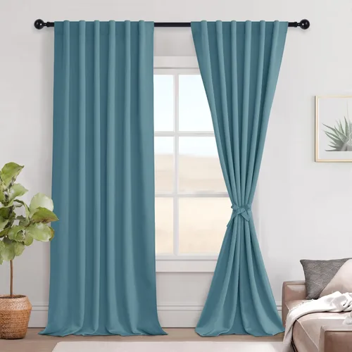 Vista 79 de Hiasan Cortinas opacas negras para dormitorio, cortinas opacas cortas de 45 pulgadas de largo, con aislamiento térmico, bolsillo para barra