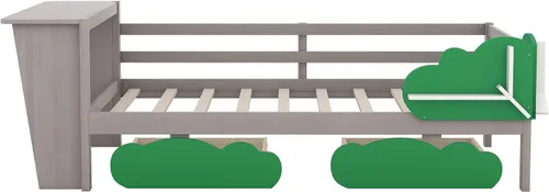 Vista 6 de Anwick Base de cama individual con escritorio y nido, sofá cama de madera con escritorio y estantes en forma de árbol verde, cama de plataforma