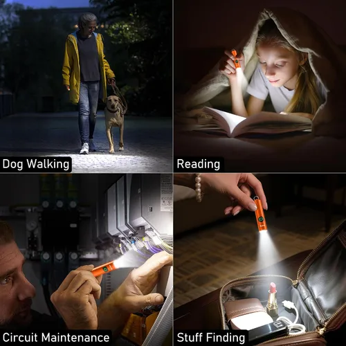 Vista 8 de Blukar EDC recargable llavero linterna, 360L mini luz de flash portátil 3 Lighting Modes, Memory Function, Waterproof, Compact Pocket Light for