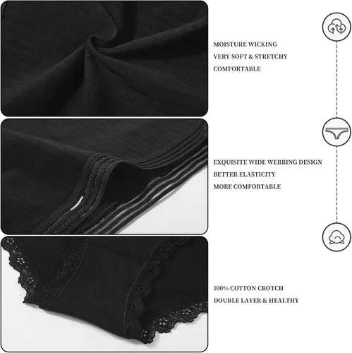 Vista 4 de LEVAO Ropa interior de algodón para mujer, bragas de bikini transpirables hipster elásticas, paquete múltiple S-XL