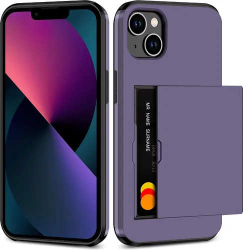 Vista 8 de SAMONPOW Funda compatible con iPhone 13 con tarjetero híbrido de doble capa, protección resistente, a prueba de golpes, 13, para mujeres y hombres