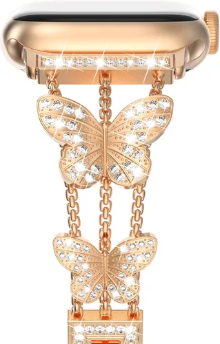 Vista 28 de NewWays for Apple Watch Band Series 11 10 46mm 42mm Series 9/8/7 41mm 45mm Series 6/5/4 40mm 44mm Series 3 42mm 38mm Women, Sparkling Bling Diamonds