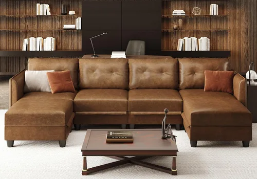 Vista 13 de LLappuil Sofá modular de cuero marrón Sofá seccional con almacenamiento