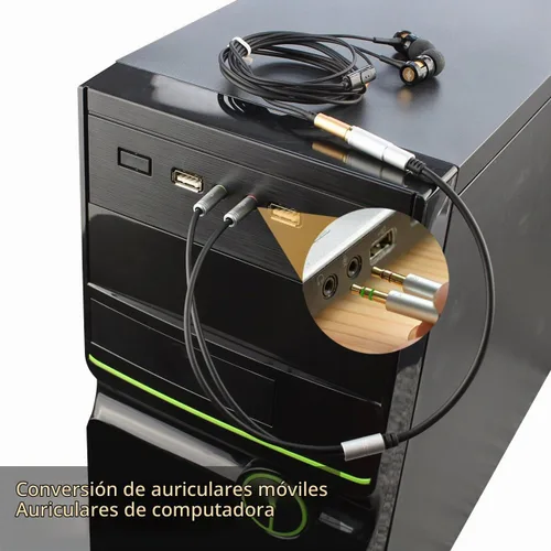Vista 6 de Divisor de auriculares para computadora de 0.138 in hembra a 2 auriculares dobles de 0.138 in macho micrófono de audio y cable divisor en Y Negro