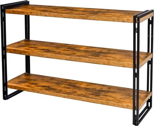 Vista 3 de Estantería industrial de madera rústica y metal de 3 niveles (gris oscuro, 3 niveles)