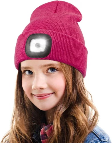 Vista 16 de Gorro LED para Niños, Unisex Gorro con Linterna Frontal Recargable de Invierno con Luz Nocturna, Regalos para Niños y Niñas Naranja