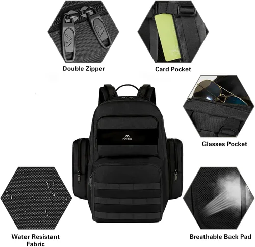 Vista 6 de MATEIN Mochila de almuerzo para hombres de trabajo, mochila táctica de 15.6 pulgadas con compartimento para el almuerzo, mochilas grandes para Negro