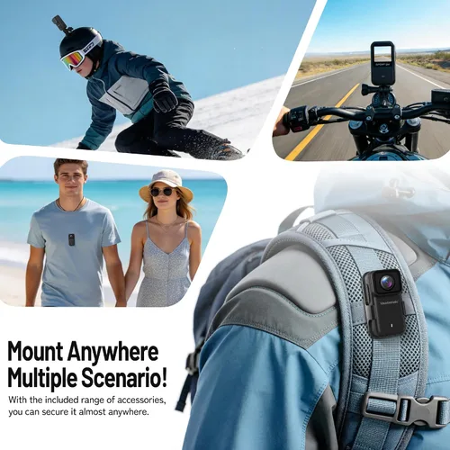 Vista 7 de Cámara corporal 4K con WiFi, cámara de acción POV para motociclismo, esquí, ciclismo, vlogging, deportes, cámara magnética portátil para grabación