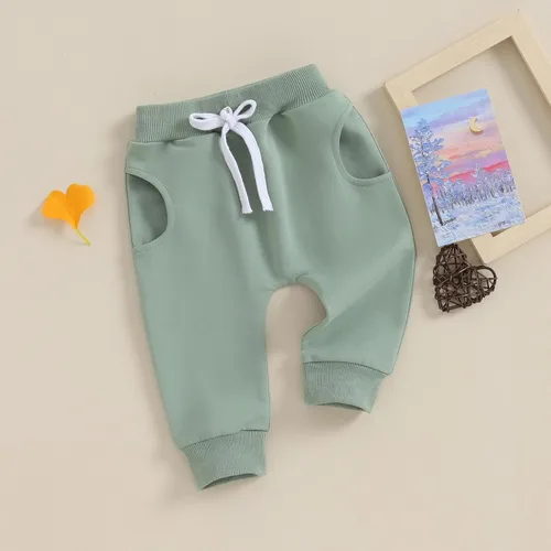 Vista 3 de Pantalones deportivos para bebés y niñas, color sólido, suaves, largos, para primavera, otoño, casual, pantalones deportivos