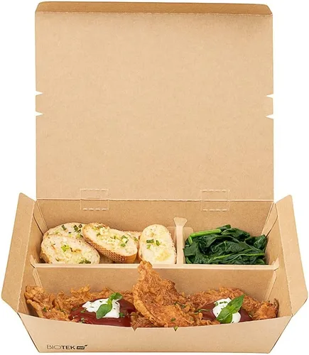 Vista 23 de Restaurantware Caja Bento de papel de 100 unidades, 51 onzas, contenedor de papel de estraza para alimentos, caja desechable a prueba de grasa
