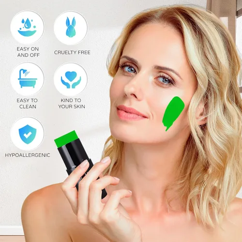 Vista 5 de Go Ho Amazon - Barra de pintura facial verde a base de agua, lavable, no tóxica, cobertura completa, pintura corporal en crema para disfraces