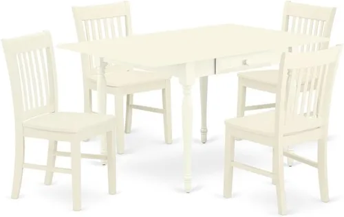Vista 8 de East West Furniture MZNO3-BCH-W Juego de mesa de comedor de 3 piezas para espacios pequeños contiene una mesa de comedor rectangular con gotas y 2
