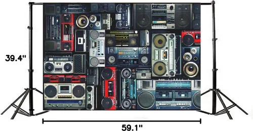 Vista 7 de AOFOTO Fondo de pared vintage de 5 x 3 pies de estilo retro de los años 80, amplificador nostálgico antiguo de música, audio antiguo, altavoz bajo