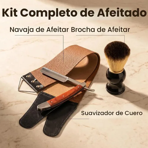 Vista 2 de Profesional Kit de Maquinilla de Afeitar Recta Con Strop, Brocha De Afeitar, Cuero Strop - Navaja de Barbero Navaja de Barbero