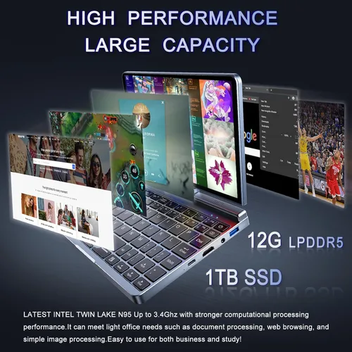 Vista 6 de Mini portátil de 8 pulgadas 2 en 1, computadora portátil Win 11, Intel N150 (hasta 3.6 GHz), 12 GB de RAM 1 TB SSD, pantalla táctil HD, teclado