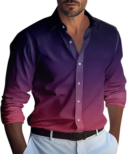 Vista 13 de Ymosrh Camisas de manga larga para hombre, color degradado, con botones, casual, formal, para boda, graduación, tallas M-3XL