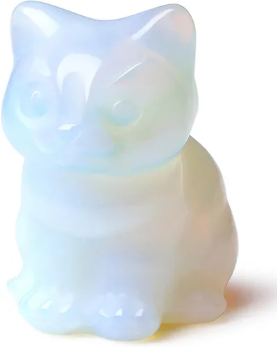 Vista 13 de DUQGUHO Figuras de gato de cristal de aventurina verde - Estatua de gato de la suerte y linda para decoración de escritorio o habitación 1 pieza