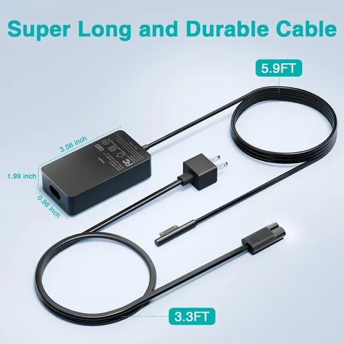 Vista 5 de Cargador de 65 W compatible con Microsoft Surface Pro 11, 10, 9, 8, 7+, 7, 6, 5, X, laptop 7/6/5/4/3/2/1/Studio, Go 4/3/2/1, Book 3/2/1, compatible