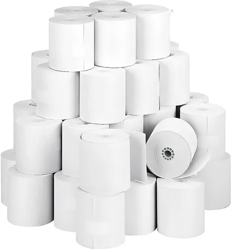 Vista 2 de PM Company 05479 Rollos de papel, ventana cajera de una capa/financiera, 3 pulgadas x 150 pies, blanco, 50/cartón
