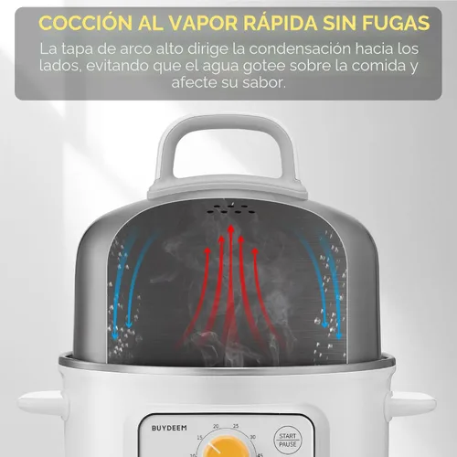 Vista 3 de BUYDEEM G32 Vaporizador Eléctrico de Alimentos 1.56L, Vaporizador de Acero Inoxidable para Verduras, Huevos y Mariscos, 8 Configuraciones de Tiempo