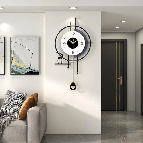 Vista 9 de Reloj de pared grande para decoración de sala de estar, reloj de pared moderno de péndulo, silencioso, sin tictac, funciona con pilas, para sala