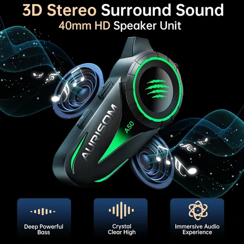 Vista 4 de Auriculares de Casco de Motocicleta Bluetooth con Cancelación de Ruido, Altavoces Inalámbricos para Casco con Luz LED de 4 Colores, Batería