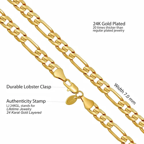 Vista 5 de LIFETIME JEWELRY Collar de cadena Figaro de 0.276in, corte de diamante, chapado en oro real de 24 quilates, Chapado en oro, No es una piedra preciosa