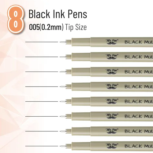Vista 2 de Mr. Pen - Bolígrafos de punta microfina de 0.2mm, paquete de 8 - tinta negra, para diario bíblico y bocetos Acid-Free, No-Smear Quick-Dry