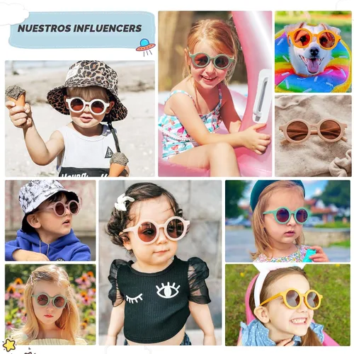 Vista 4 de SOJOS - Lentes de sol redondos polarizados para niños y niñas, protección ultravioleta 400 (UV400), lentes de sol para las vacaciones en la playa