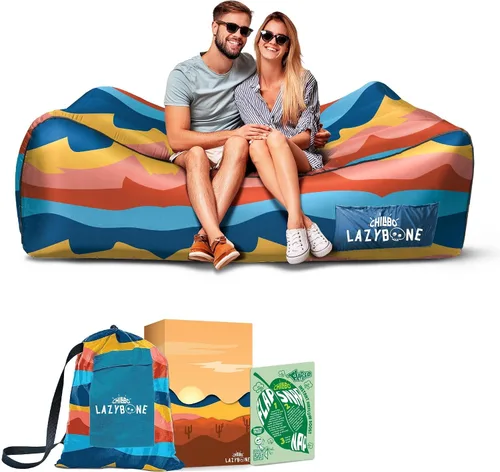 Vista 23 de Chillbo Inflatable Couch – Unique Designs - No-Pump Setup, Ripstop Polyester, Stability Pegs, Fun Prints - Portable Air Inflatable Lounger for