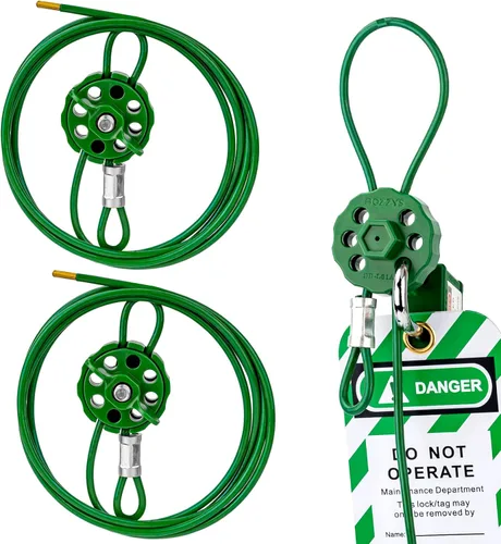 Vista 15 de Bloqueo de cable de etiquetado de bloqueo Cerraduras Loto ajustables de 0.24 '' × 71 '' Cable de acero recubierto de PVC para válvulas y paneles