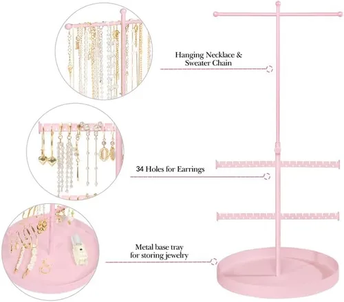 Vista 4 de Jenseits Soporte organizador de joyas, organizador de collar de 3 niveles, árbol de soporte para aretes, torres de exhibición de joyas de altura