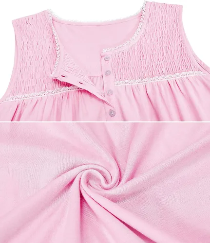 Vista 3 de IZZY + TOBY Camisones de algodón ligero para mujer, camisón de algodón sin mangas, camisón de media pantorrilla para mujer