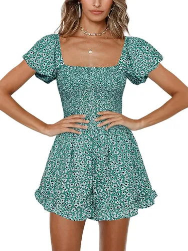 Vista 13 de Jeanewpole1 Womens Short Wide Leg Rompers Floral Printed Jumpsuit Negro