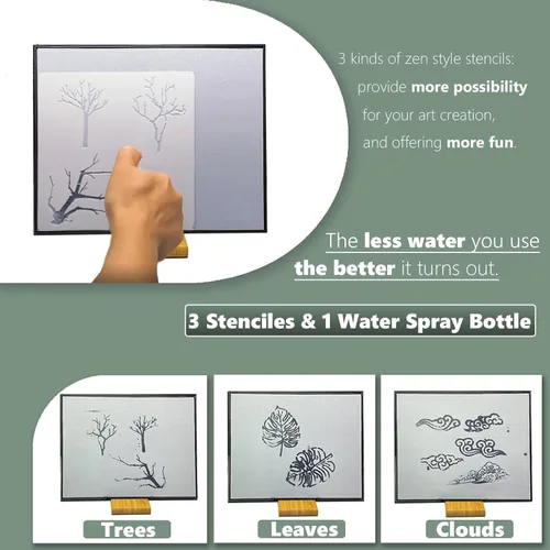 Vista 4 de AOVOA Zen Buddha - Tabla de pintura al agua con guía de dibujo y respiración, juego de arte relajante de dibujo de agua con pinceles y plantillas