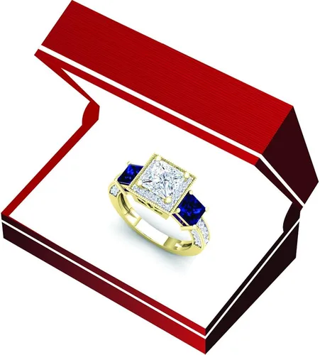 Vista 6 de Dazzlingrock Collection Anillo de compromiso semimontaje de diamante blanco redondo y zafiro azul princesa de oro de 18 quilates (sin piedra central)