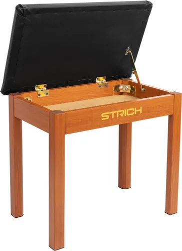 Vista 10 de STRICH Banco de piano con almacenamiento, banco de teclado de madera maciza, taburete con cojín acolchado, color negro