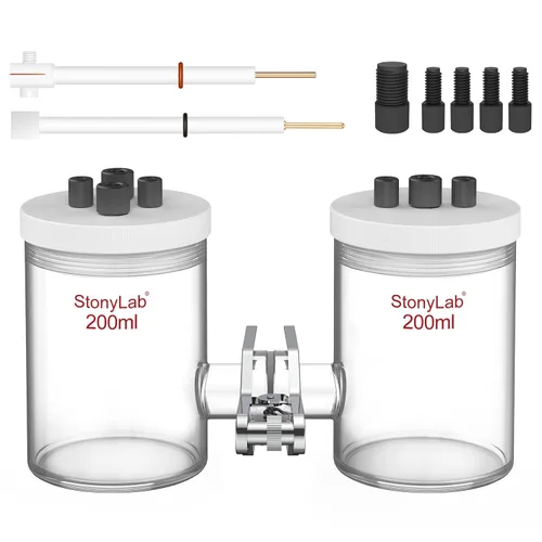 Vista 6 de stonylab Células electrolíticas tipo H, electrolizador de membrana de intercambio iónico reemplazable de borosilicato células electroquímicas