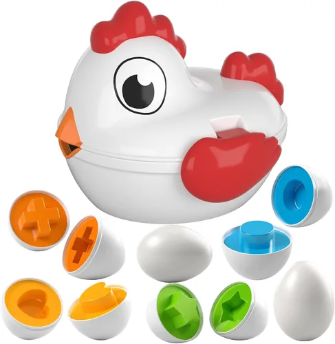 Vista 8 de TEMI Huevos de Pascua de Pollito para Niños Pequeños - Juego de Clasificación de Formas con Colores que Coinciden con 6 Huevos de Juguete para Niños