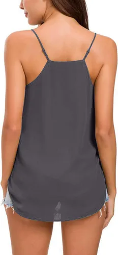 Vista 38 de Camiseta de chifón con tirantes delgados ajustables y cuello en V