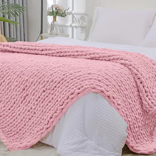 Vista 22 de Bigacogo - Cobija de punto grueso de 40 x 40 pulgadas, de felpilla, 100% tejida a mano, cobija pequeña de punto trenzado suave y grueso, con nudo