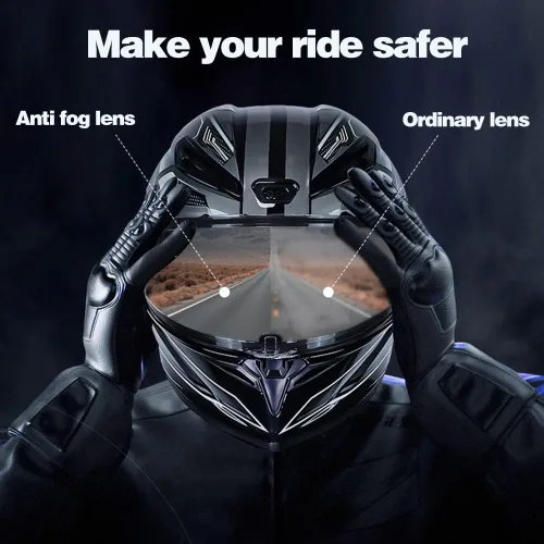 Vista 3 de Casco de motocicleta Bluetooth de cara completa, aprobado por DOT, casco antivaho, doble visera, casco de bicicleta de calle, altavoz dual integrado