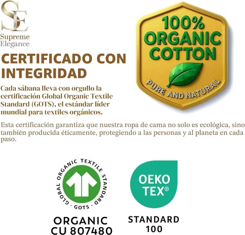Vista 7 de SUPREME ELEGANCE - Sábanas de 100% algodón orgánico, ligeras y transpirables, con esquinas profundas, sábanas de percal frescas y vigorizantes