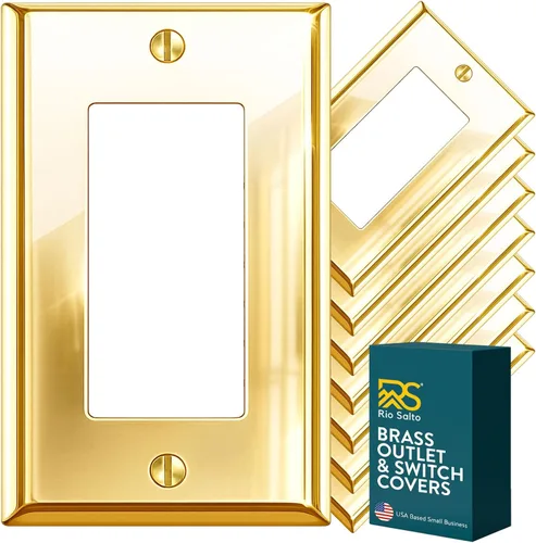 Vista 25 de Rio Salto BRASS Signature Collection MIDSIZE - Placa de pared de metal dorado para interruptor de luz o cubierta de tomacorriente, placa de pared