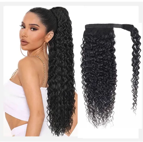 Vista 11 de Extensiones de cabello con ondas de agua para cola de caballo, trenzado humano, pegamento mágico Pony, extensiones de cabello humano brasileño