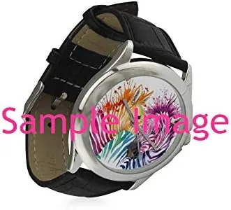 Vista 3 de InterestPrint Funny Art - Reloj de pulsera para mujer, de acero inoxidable, con correa de piel, color negro